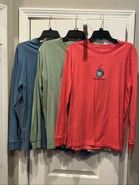 STARTER Coral-Red Long Sleeve Tee with Coffee Mug Graphic